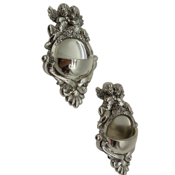 Holy Water WALL FONT silver resin cherub angel Set Victorian Inspired 5.1" - Picture 4 of 11